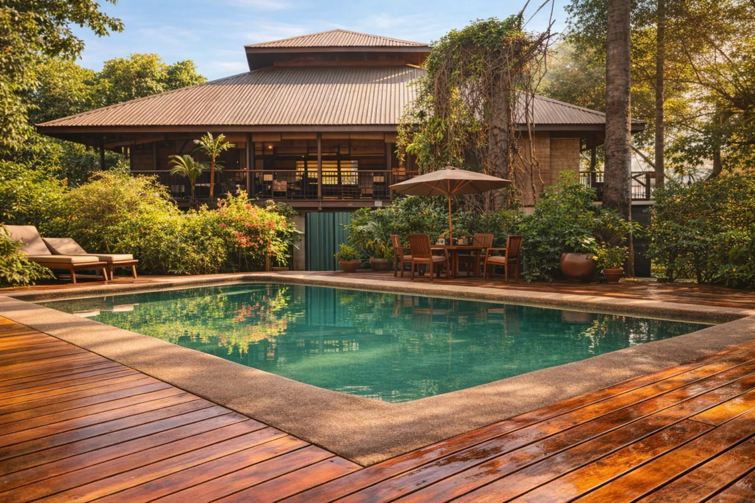 Pool deck with Sea Breeze Restaurant in the background