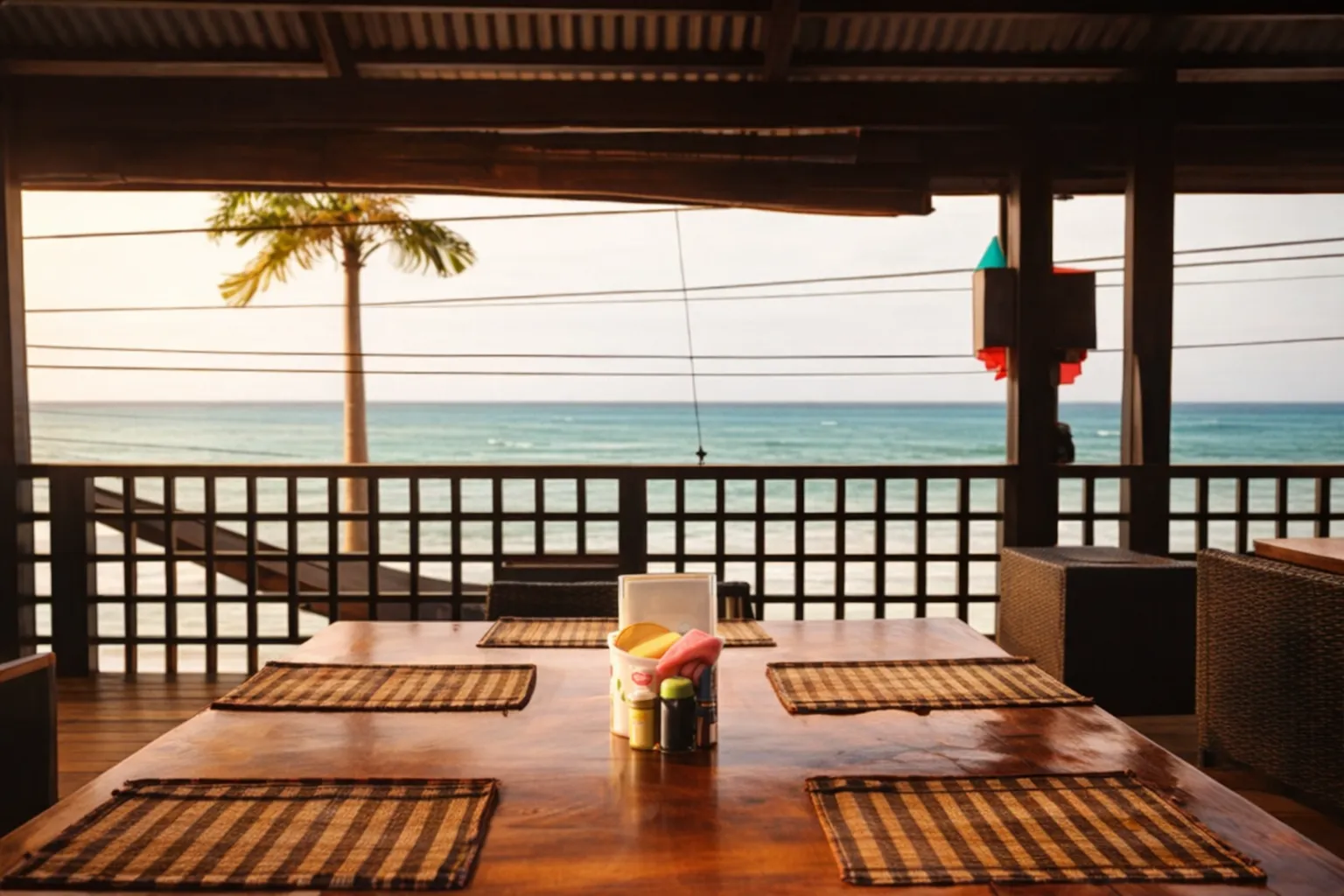 Table set for dinner with ocean view at Sea Breeze Restaurant